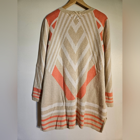 NWOT 2X Longline Knit Button Cardigan Geo Print Pockets Artsy Indie Lagenlook - Picture 8 of 11